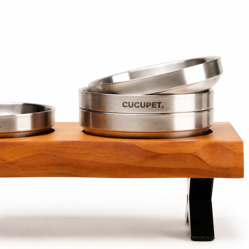 Double-Wall Stainless Steel Pet Food Bowl And Stand