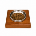 Double-Wall Stainless Steel Pet Food Bowl And Wood Base