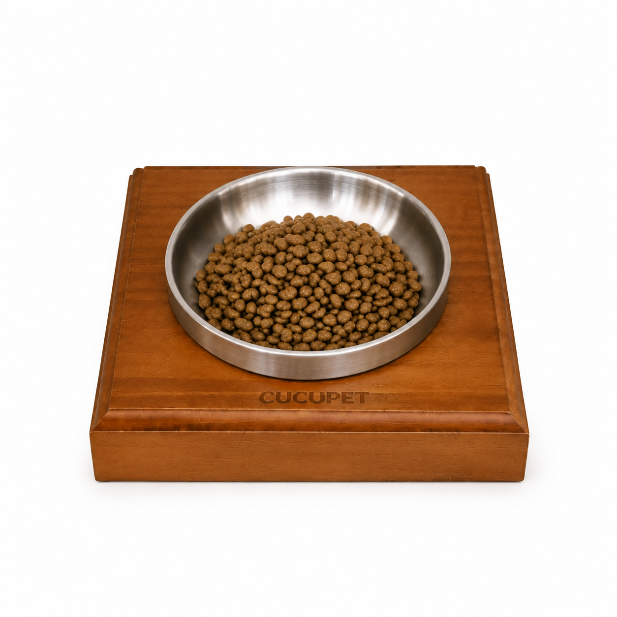 Double-Wall Stainless Steel Pet Food Bowl And Wood Base