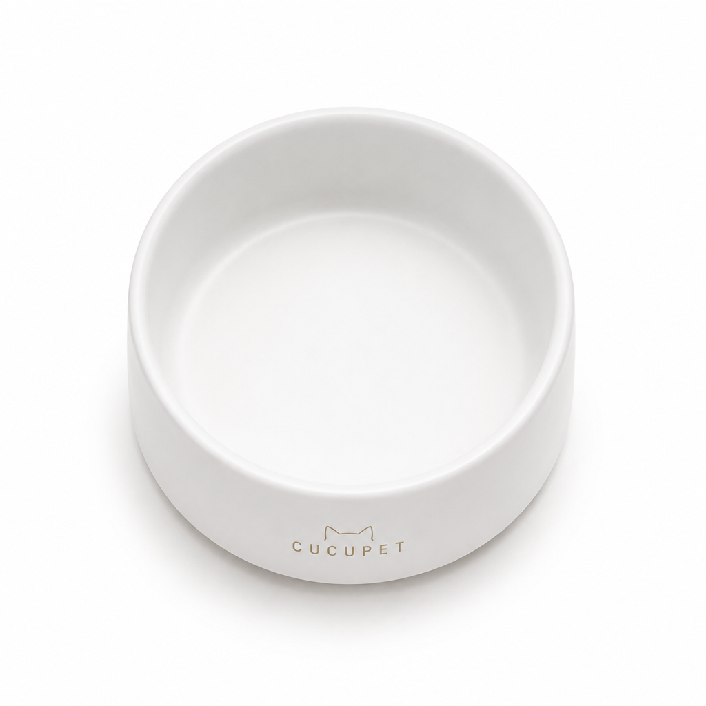 Minimalist Ceramic Cat Bowl - White