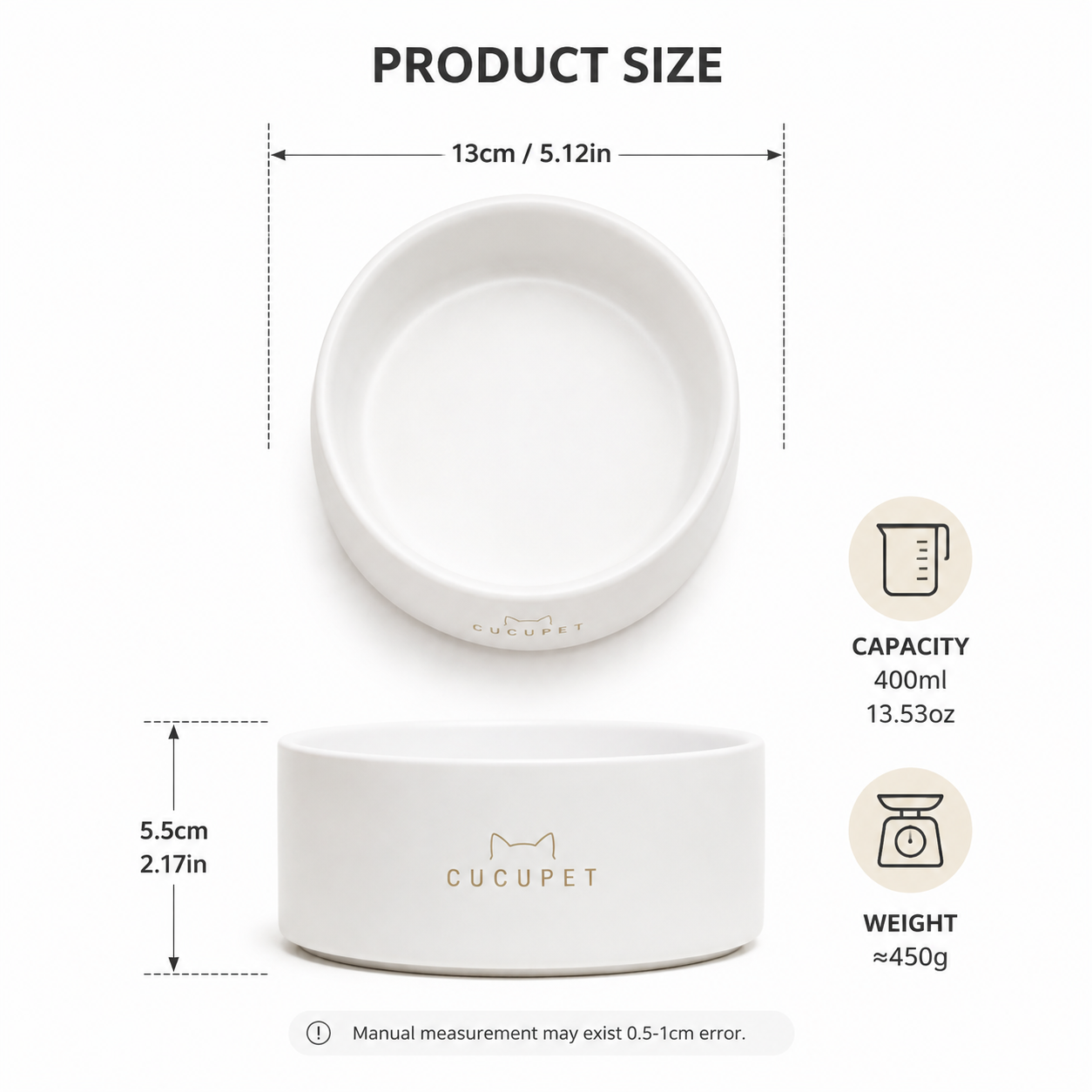 Minimalist Ceramic Cat Bowl - White