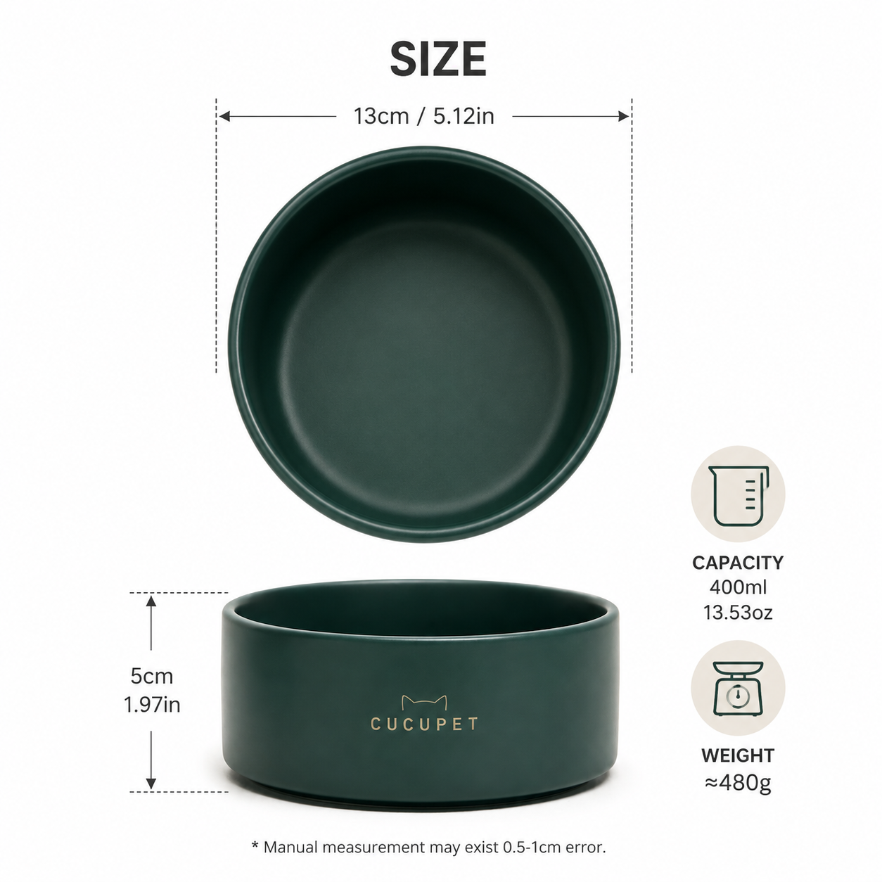 Minimalist Ceramic Cat Bowl - Green
