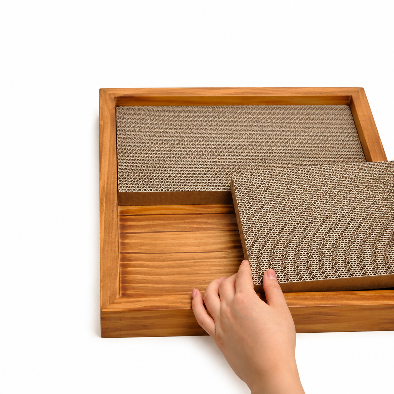Wooden Cat Scratcher with Replaceable Corrugated Cardboard Pad
