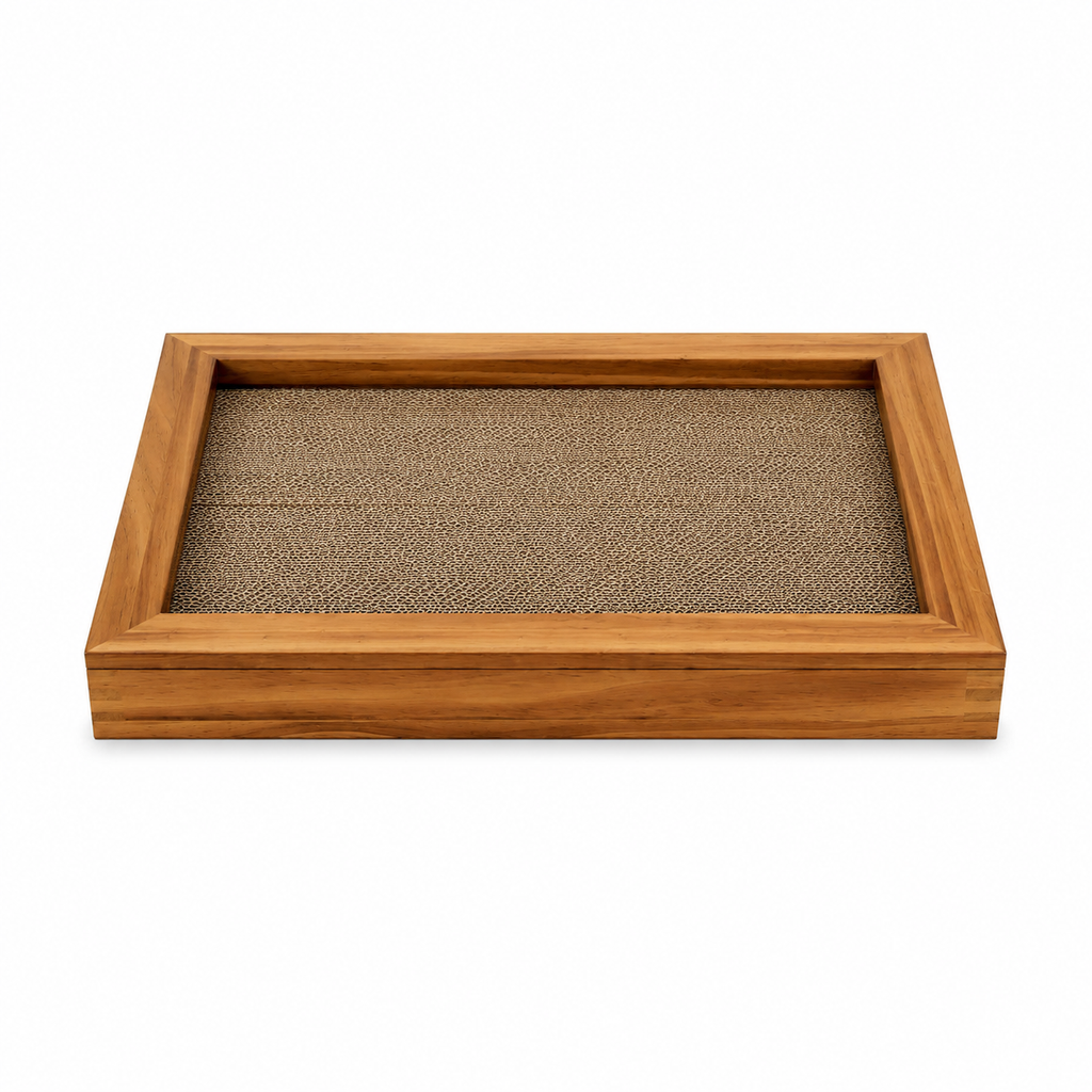Wooden Cat Scratcher with Replaceable Corrugated Cardboard Pad