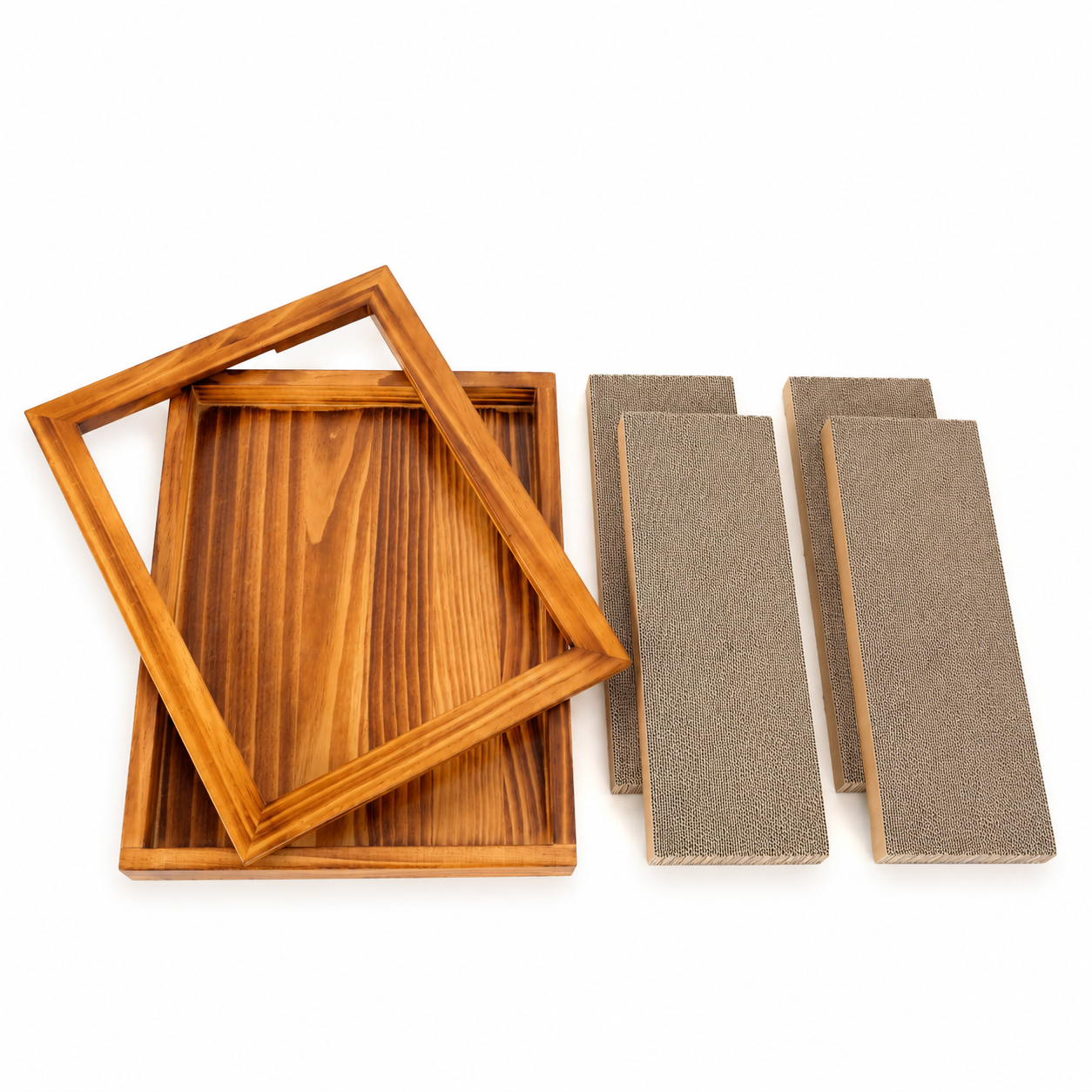 Wooden Cat Scratcher with Replaceable Corrugated Cardboard Pad